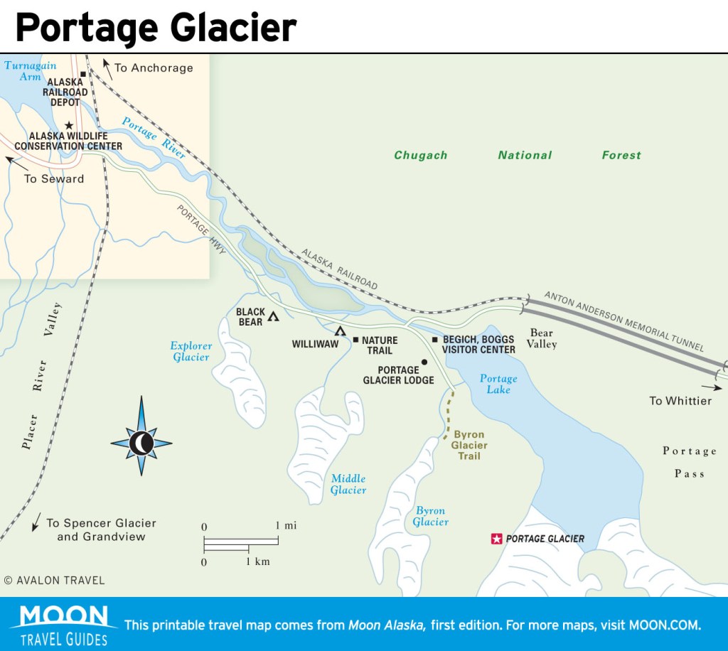 Travel map of Portage Glacier