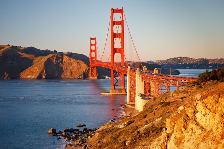 sunset over the golden gate bridge