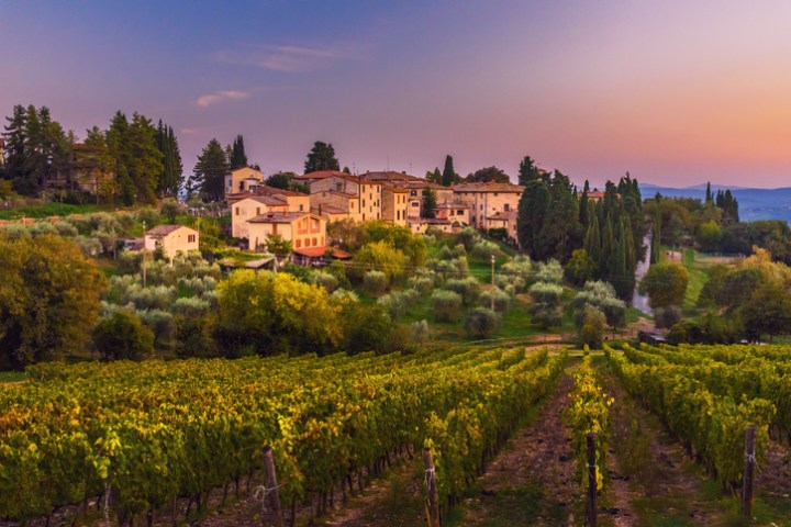 Sunset over Castellina in Chianti.