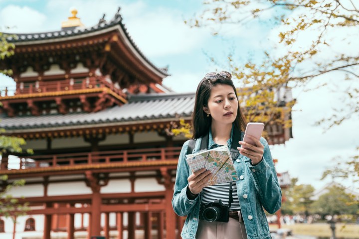Woman using language app