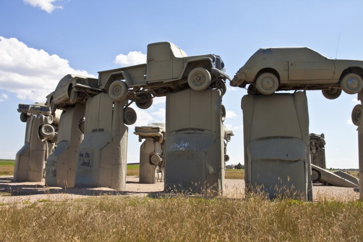 cars stacked in a circle in nebraska