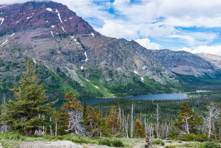 wide landscape view of two medicine lake in glacier national park