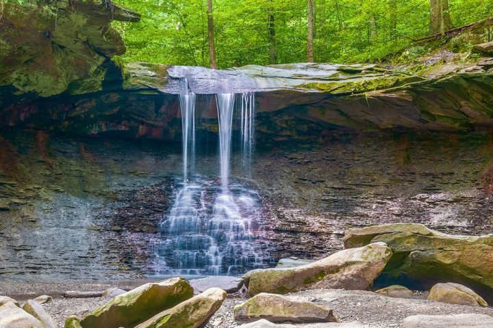 waterfall over rocks in cuyahoga valley national park
